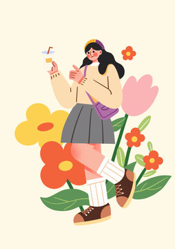 花叢中的年輕女性