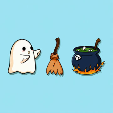 魔法小精靈掃帚鍋魔法水卡通Q版兒童插畫