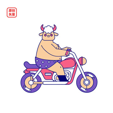 矢量插圖動(dòng)物簡(jiǎn)約騎摩托車(chē)山羊