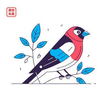 矢量插圖動(dòng)物簡約枝頭小鳥