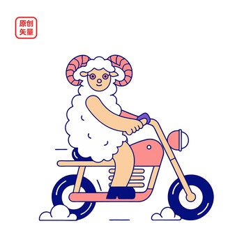 矢量插圖動(dòng)物簡(jiǎn)約騎摩托車山羊