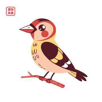 矢量插圖動(dòng)物簡約枝頭小鳥