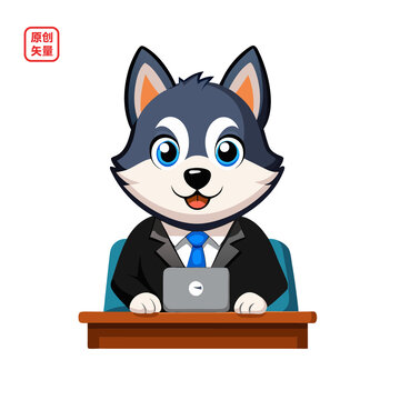 矢量插圖動(dòng)物簡約職場小狗哈士奇