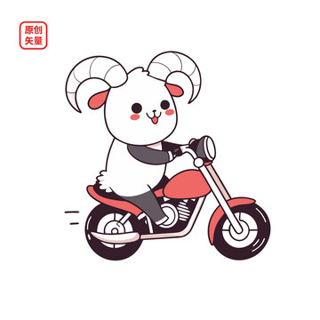 矢量插圖動(dòng)物可愛騎摩托山羊