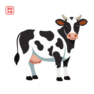 矢量插圖動物簡約黑白奶牛