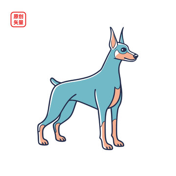 矢量插圖動(dòng)物萌寵杜賓犬
