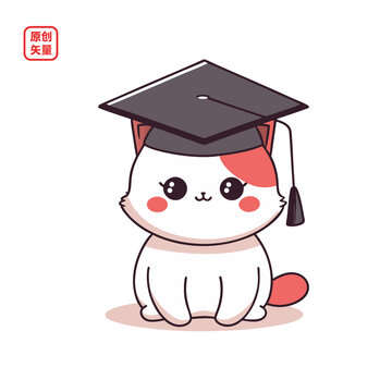矢量插圖動物可愛萌寵博士帽小貓