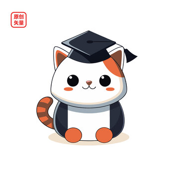 矢量插圖動(dòng)物可愛(ài)萌寵博士帽小貓