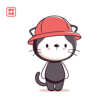 矢量插圖動(dòng)物卡通戴安全帽小貓