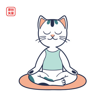 矢量插圖動物練瑜伽小貓