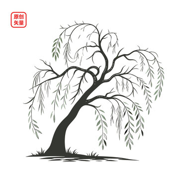 矢量插圖植物一顆垂柳