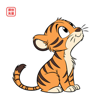 矢量插圖動物卡通小老虎