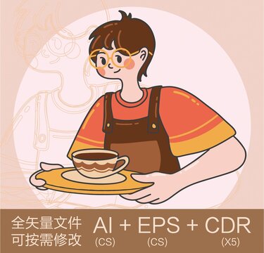 戴眼鏡的男性咖啡店員