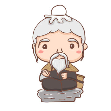 手繪卡通古代人姜子牙免摳元素