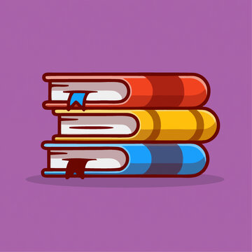 三本帶書簽堆疊的書籍卡通Q版兒童插畫