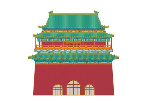 鼓樓水彩矢量建筑插畫素材