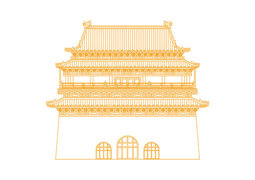 古建筑北京鼓樓矢量線描素材