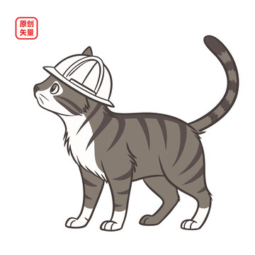 矢量插圖動物簡約戴安全帽小貓