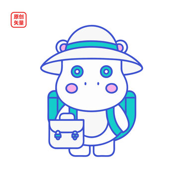 矢量插圖動(dòng)物簡約線條背包小河馬