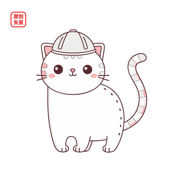矢量插圖動物簡約線條戴安全帽小貓