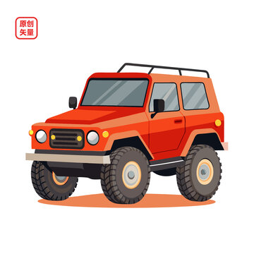 矢量插圖紅色車輛吉普車