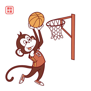 矢量插圖動(dòng)物打籃球猴子