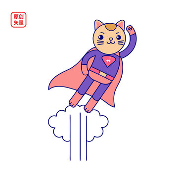矢量插圖動物簡約超級英雄小貓