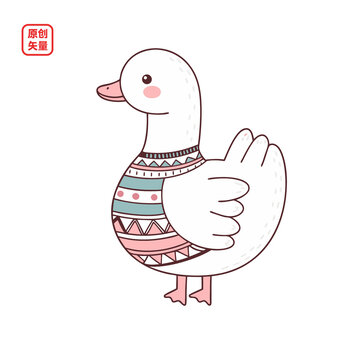 矢量插圖動物簡約穿毛衣小鴨子