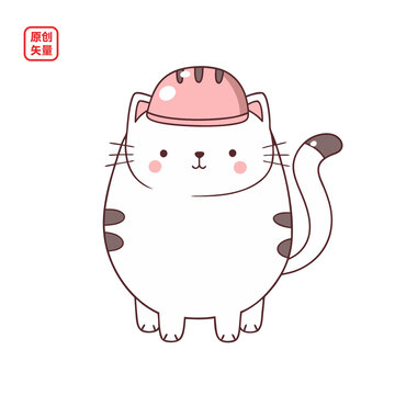 矢量插圖動物簡約線條戴安全帽小貓
