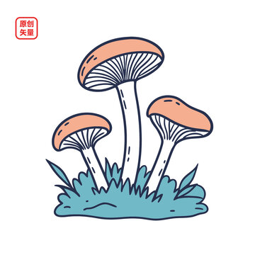 矢量插圖菌菇草叢里蘑菇