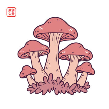 矢量插圖菌菇草地上蘑菇