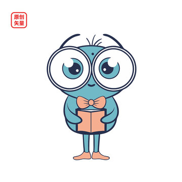 矢量插圖卡通戴眼鏡小獸