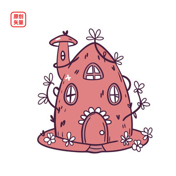 矢量插圖卡通建筑精靈小屋