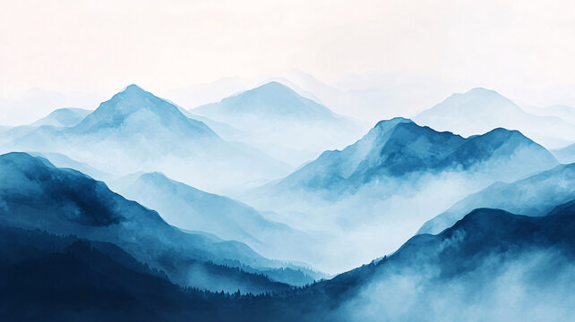 藍(lán)調(diào)水墨群山