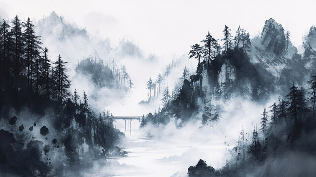 數(shù)碼意境煙墨山水