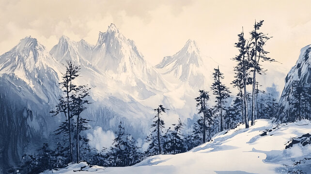 雪山原畫