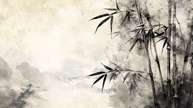 竹林古典水墨畫(huà)