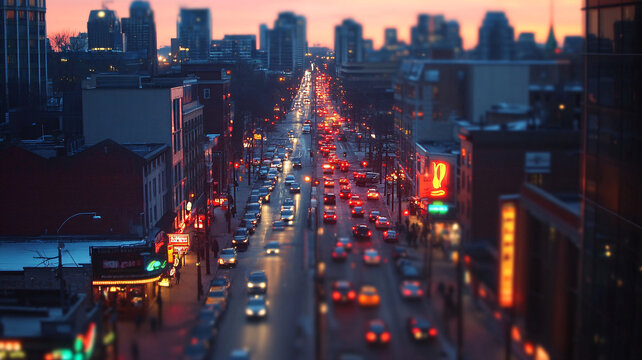 城市黃昏街道夜景