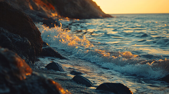夕陽浪石