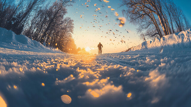 雪景日出全景