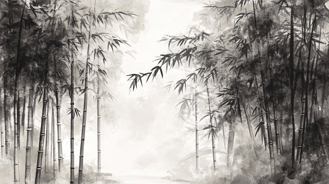 竹林古典水墨畫