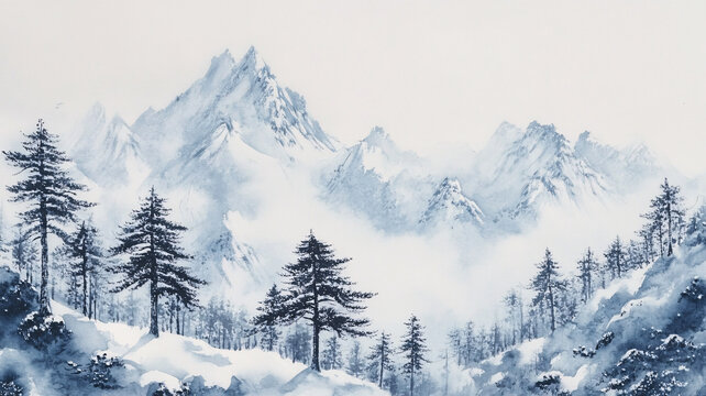 雪山壁畫掛畫壁紙墻紙