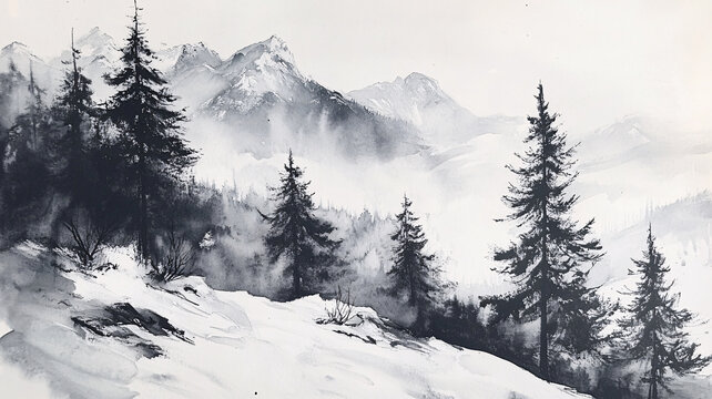 雪山原畫