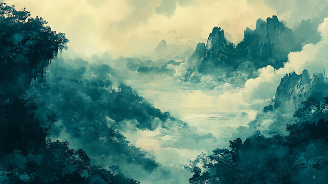 水墨數(shù)字畫(huà)山水畫(huà)壁紙