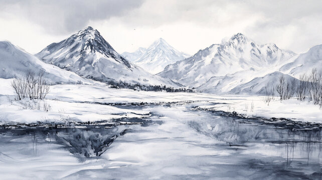 雪山原畫