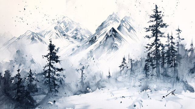 雪山原畫