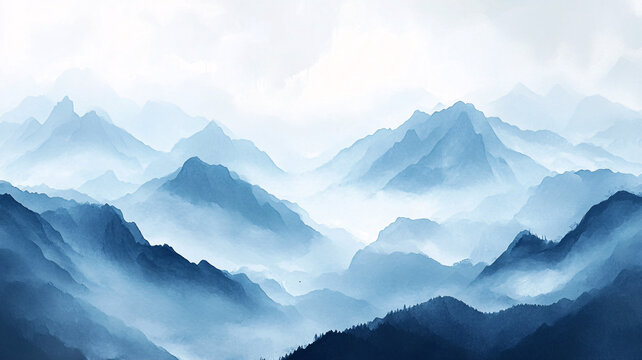 藍(lán)調(diào)水墨群山