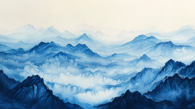 藍調(diào)山水畫