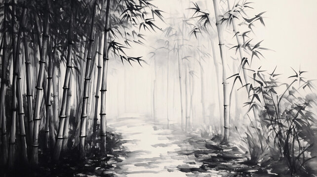 竹林水墨畫