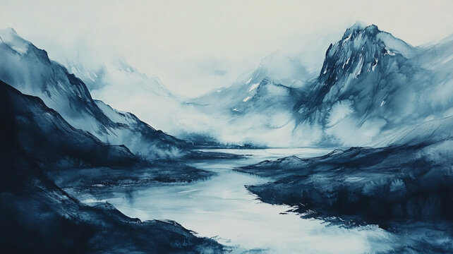 藍色調(diào)山水畫